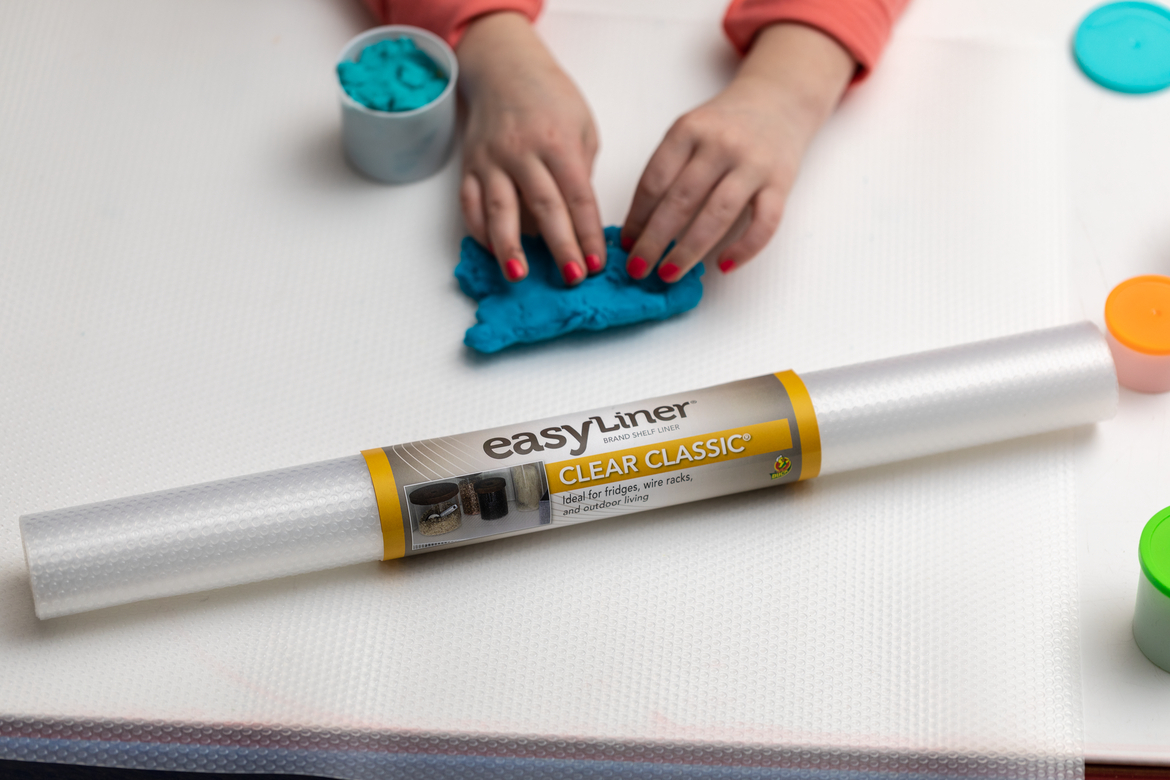 Shelf liner on craft tables