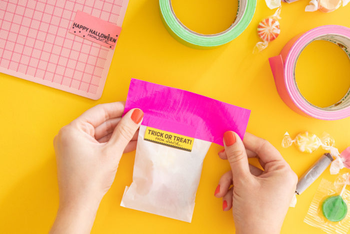 How to use Duck Tape on Halloween treat bags from Sarah Hearts.