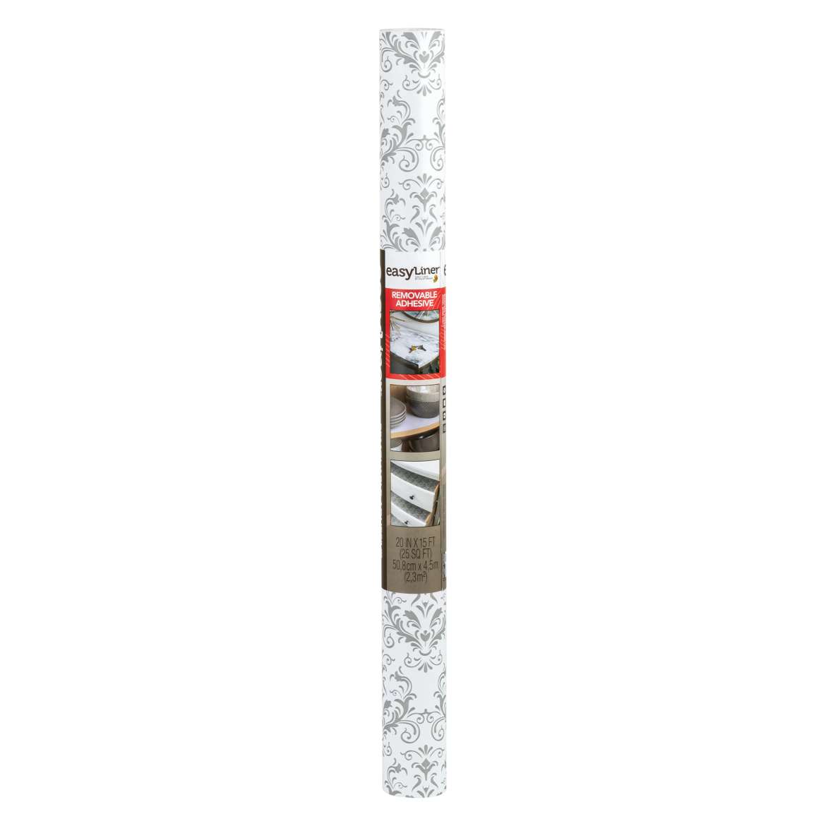 EasyLiner® Removeable Adhesive Shelf Liner - Gray Damask, 20 in. x 15 ft.